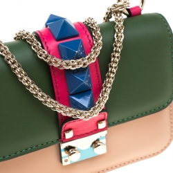 Pre Owned Valentino Multicolor Leather Mini Rockstud Lock Flap Crossbody Bag