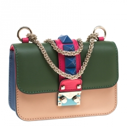 Pre Owned Valentino Multicolor Leather Mini Rockstud Lock Flap Crossbody Bag