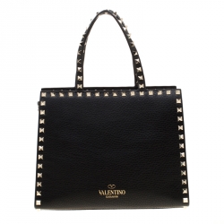 Pre Owned Valentino Black Leather Rockstud Around Top Handle Bag