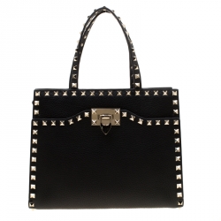 Pre Owned Valentino Black Leather Rockstud Around Top Handle Bag