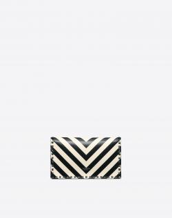 Pre Owned Valentino Light Ivory/Nero Striped Leather Rockstud Wristlet Clutch