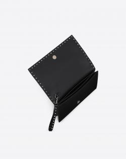 Pre Owned Valentino Light Ivory/Nero Striped Leather Rockstud Wristlet Clutch