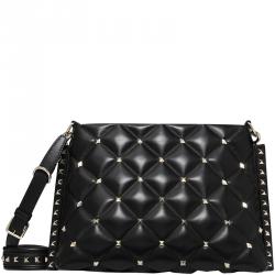 Valentino Black Quilted Leather Candystud Messenger Bag