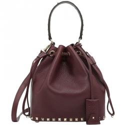 Pre Owned Valentino Vinaccia Leather Small Rockstud Bucket Bag