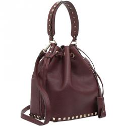 Pre Owned Valentino Vinaccia Leather Small Rockstud Bucket Bag