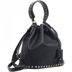 Pre Owned Valentino Marine Leather Small Rockstud Bucket Bag