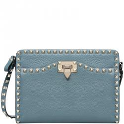 Pre Owned Valentino Sarcelle Grain Leather Medium Rockstud Crossbody Bag