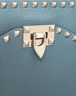 Pre Owned Valentino Sarcelle Grain Leather Medium Rockstud Crossbody Bag