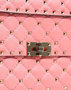 Pre Owned Valentino Paradise Rose Quilted Soft Leather Medium Rockstud Spike Chain Shoulder Bag