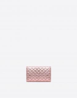 Pre Owned Valentino Lipstick Metallic Quilted Soft Leather Rockstud Spike Chain Clutch Bag
