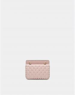 Pre Owned Valentino Water Rose Quilted Soft Crackle Leather Small Rockstud Spike Chain Shoulder Bag