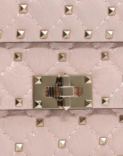 Pre Owned Valentino Water Rose Quilted Soft Crackle Leather Small Rockstud Spike Chain Shoulder Bag