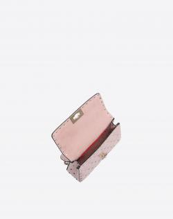 Pre Owned Valentino Water Rose Quilted Soft Crackle Leather Small Rockstud Spike Chain Shoulder Bag