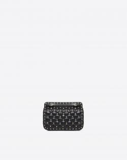 Pre Owned Valentino Black Moncler Quilted Nylon Small Rockstud Spike Chain Shoulder Bag