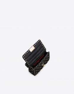 Pre Owned Valentino Black Moncler Quilted Nylon Small Rockstud Spike Chain Shoulder Bag