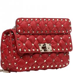Pre Owned Valentino Rosso V. Moncler Quilted Nylon Small Rockstud Spike Chain Shoulder Bag