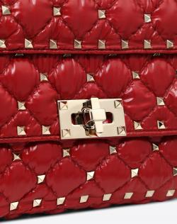 Pre Owned Valentino Rosso V. Moncler Quilted Nylon Small Rockstud Spike Chain Shoulder Bag