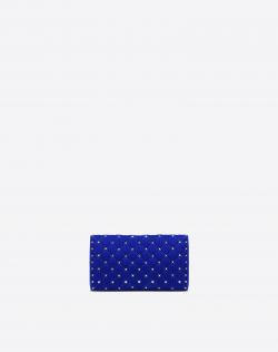 Pre Owned Valentino Acid Bluette Quilted Velvet Rockstud Spike Chain Clutch Bag