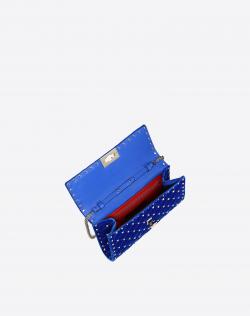 Pre Owned Valentino Acid Bluette Quilted Velvet Rockstud Spike Chain Clutch Bag
