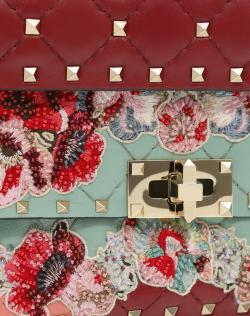 Pre Owned Valentino Multicolor Quilted Leather Embroidered Floral Patch Embellishments Small Rockstud Spike.It Chain Shoulder Bag