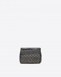Pre Owned Valentino Black Quilted Ombre Beaded Embroidered Medium Rockstud Spike Chain Shoulder Bag