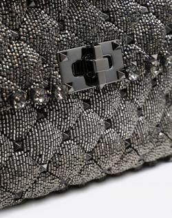 Pre Owned Valentino Black Quilted Ombre Beaded Embroidered Medium Rockstud Spike Chain Shoulder Bag