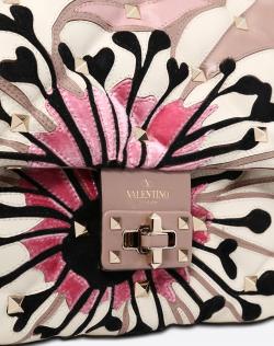 Pre Owned Valentino Poudre Quilted Leather Anemone Flower Intarsia Candystud Top Handle Bag