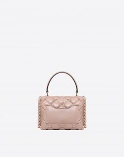 Pre Owned Valentino Poudre Quilted Leather Anemone Flower Intarsia Candystud Top Handle Bag