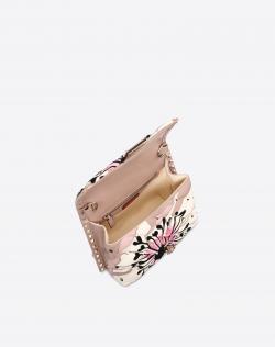 Pre Owned Valentino Poudre Quilted Leather Anemone Flower Intarsia Candystud Top Handle Bag