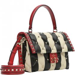 Pre Owned Valentino Tricolor Quilted Striped Leather Candystud Top Handle Bag