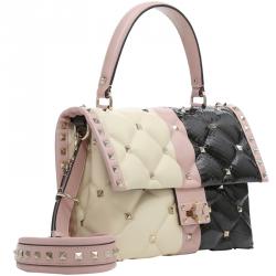 Pre Owned Valentino Multicolor Quilted Leather and Ayres BayadÃ¨re Stripes Candystud Top Handle Bag