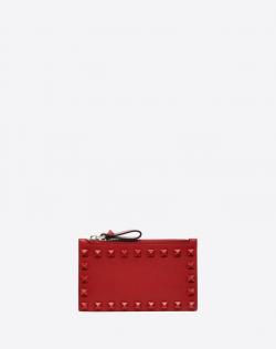 مملوكة مسبقًا Valentino Rosso V. Leather Lacquer Rockstud Card Case