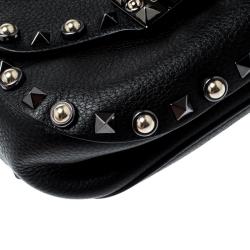 Pre Owned Valentino Black Leather Guitar Rockstud Rolling Belt Bag