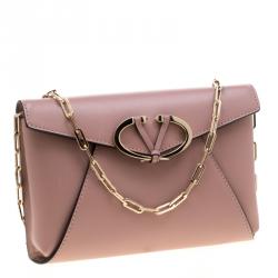 Pre Owned Valentino Lipstick Leather V Rivet Clutch Bag