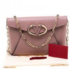 Pre Owned Valentino Lipstick Leather V Rivet Clutch Bag
