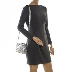 Pre Owned Valentino Silver Soft Leather Rockstud Spike Crossbody Bag