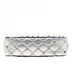 Pre Owned Valentino Silver Soft Leather Rockstud Spike Crossbody Bag