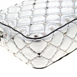 Pre Owned Valentino Silver Soft Leather Rockstud Spike Crossbody Bag