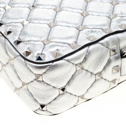 Pre Owned Valentino Silver Soft Leather Rockstud Spike Crossbody Bag