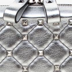 Pre Owned Valentino Silver Soft Leather Rockstud Spike Crossbody Bag