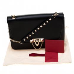 Pre Owned Valentino Black Soft Leather Small Demilune Crossbody Bag