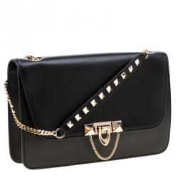 Pre Owned Valentino Black Soft Leather Small Demilune Crossbody Bag