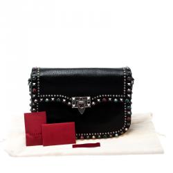 Pre Owned Valentino Black Leather Guitar Rockstud Rolling Crossbody Bag
