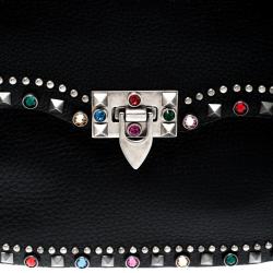 Pre Owned Valentino Black Leather Guitar Rockstud Rolling Crossbody Bag