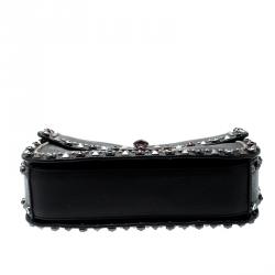 Pre Owned Valentino Black Leather Guitar Rockstud Rolling Crossbody Bag