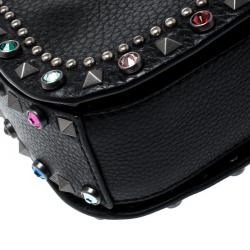 Pre Owned Valentino Black Leather Guitar Rockstud Rolling Crossbody Bag