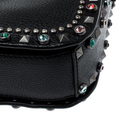 Pre Owned Valentino Black Leather Guitar Rockstud Rolling Crossbody Bag