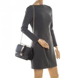 Pre Owned Valentino Black Leather Glam Lock Chain Shoulder Bag