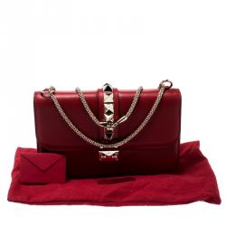 Pre Owned Valentino Rosso V. Leather Glam Lock Chain Shoulder Bag