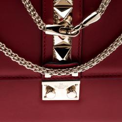Pre Owned Valentino Rosso V. Leather Glam Lock Chain Shoulder Bag